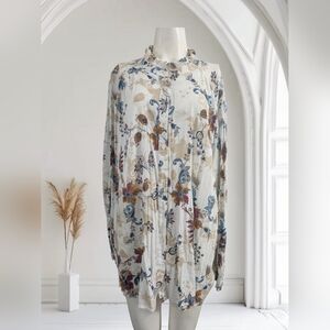 St John's Bay Multicolored Floral Pleated Ruffle Trim Women's 3x Top Blouse